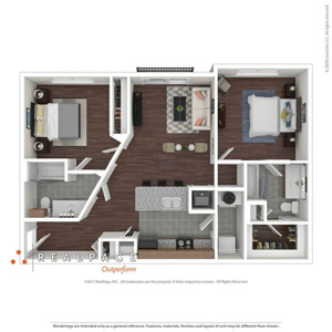 B - 2 Bdr / 2 Bath - 987-1,062 Sq. Ft.*